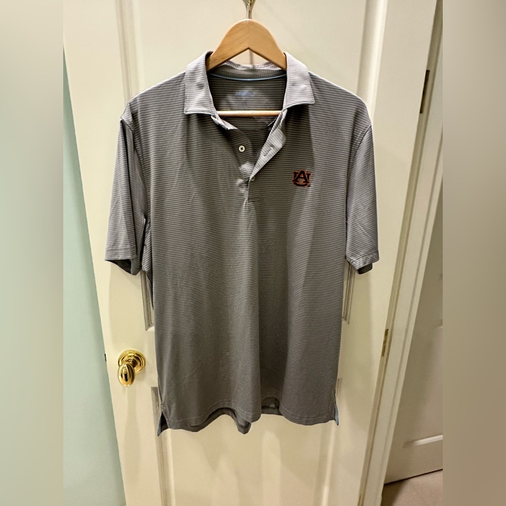 Johnnie O Men's Gray Striped Polo Shirt  - Auburn University Tigers size L